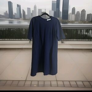 MM LaFleur Emily Navy Square Neck Shift Dress Pockets Career Work Sz 14